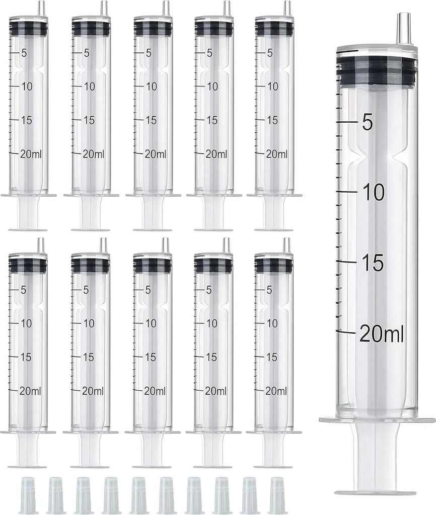20 Stück 20ml Spritze, Steril Spritzen mit Deckel Kunststoff Spritze zum öl Bremsflüasigkeit, Wiederverwendbare Plastik Spritze zum Kleine Haust...