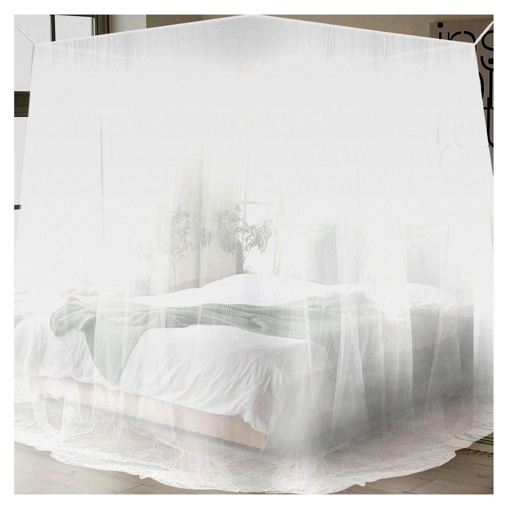 Moskitonetz, großes Mückennetz für Bett, feine Löcher, quadratische Ausführung, geeignet für Einzel- und Doppelbetten - 200x210x220cm (Weiß)