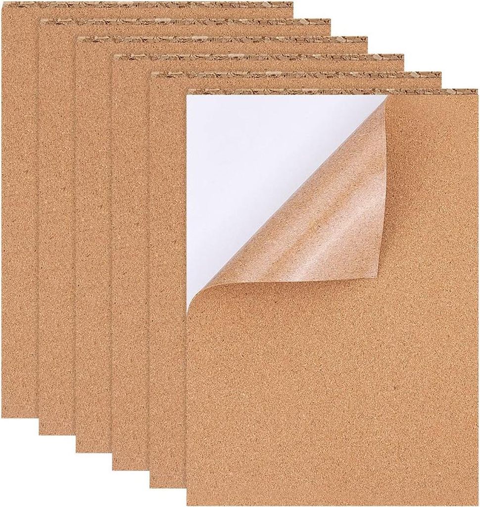 Pack von 8 selbstklebenden rechteckigen Korkplatten für Böden, Wände, DIY-Perforationen und Bastelprojekte, 21 x 30 cm