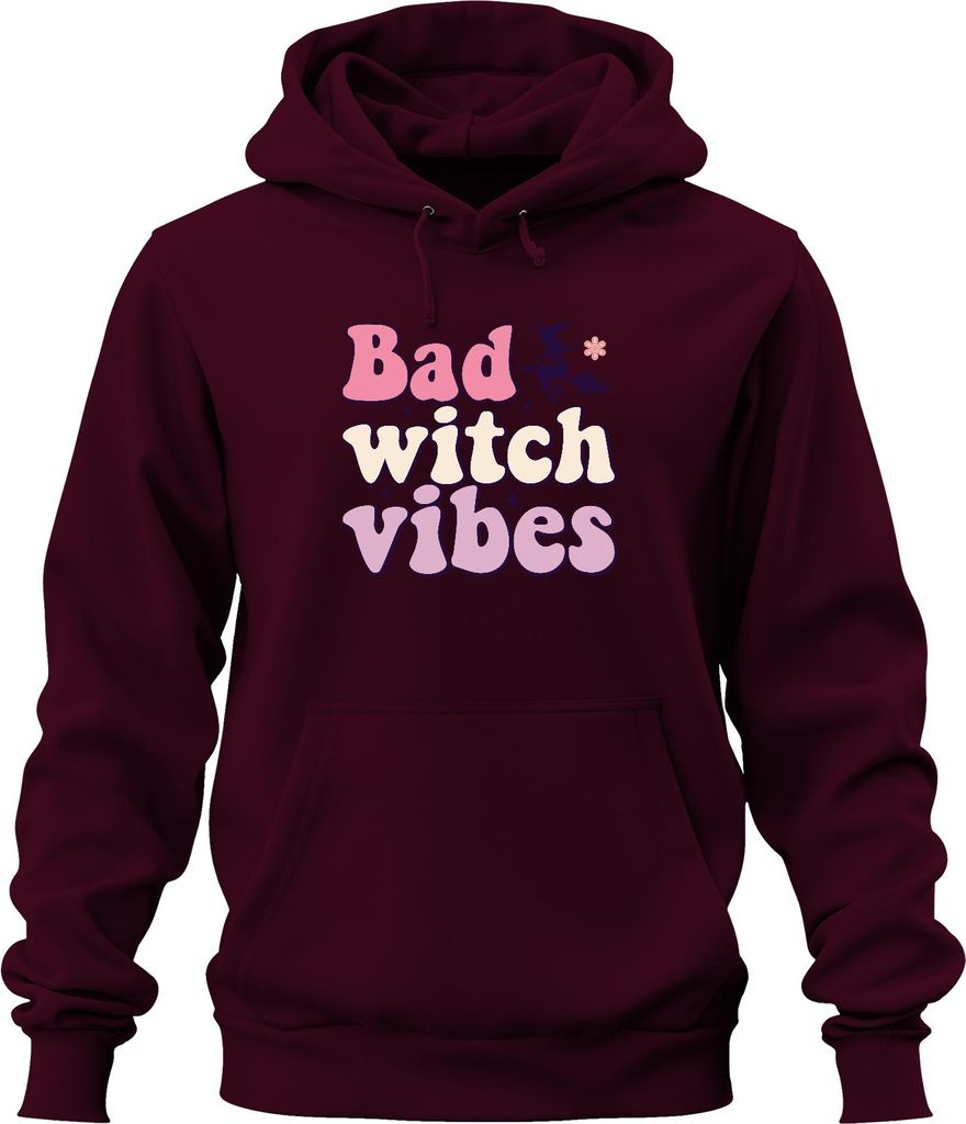 Bad witch vibes Hexe Halloween Hexenbesen magisch retro süß cool Uni Hoodie Kapuzenpullover, Burgundy, XXL