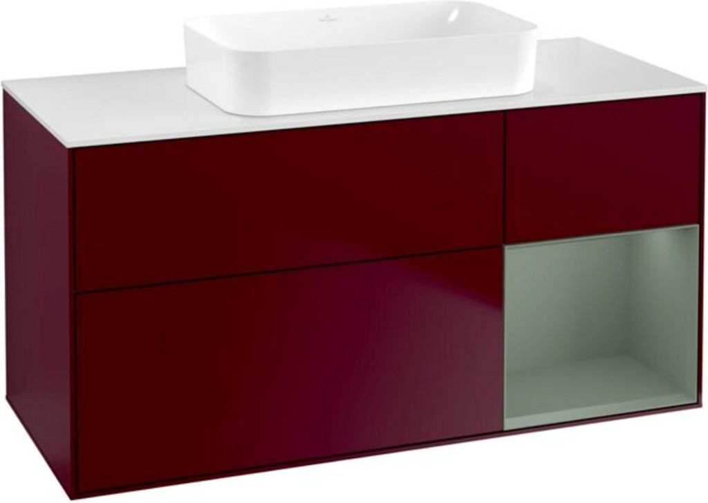 V&B Waschtischunterschrank Wandbeleuchtung Finion 120x60 cm, Reg re Oli. m Lac, Peony Matt