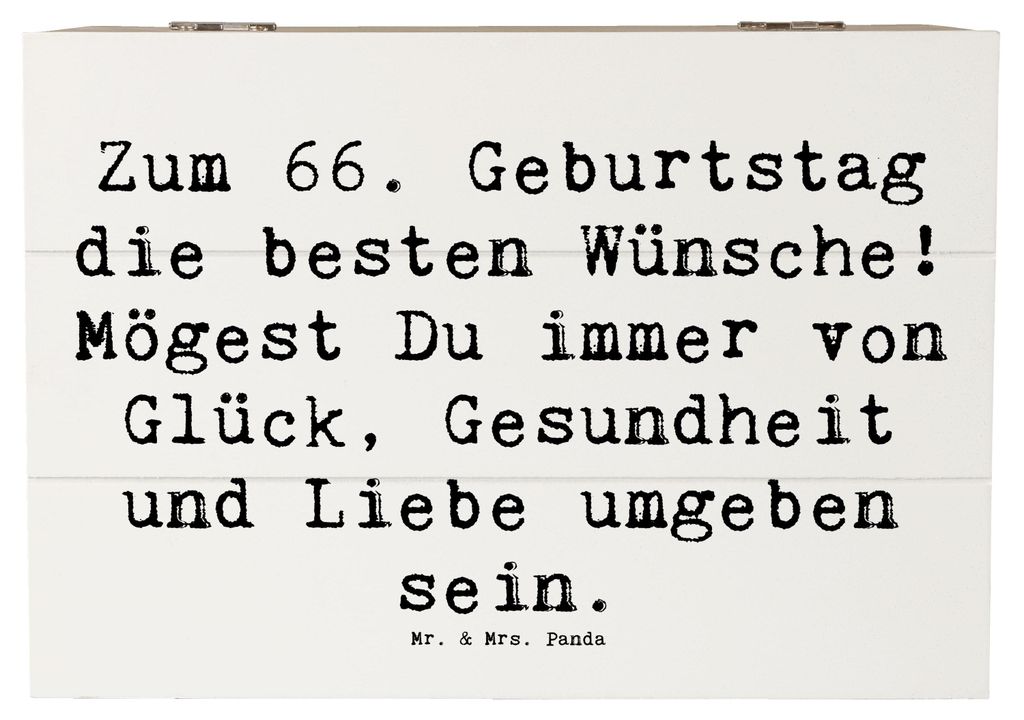 Mr. & Mrs. Panda Holztruhe Spruch 66. Geburtstag 22 x 15 cm - Weiß - Geschenk, unvergesslicher Moment, fotobox, Box, liebevolle Karte, Familie, Ge...