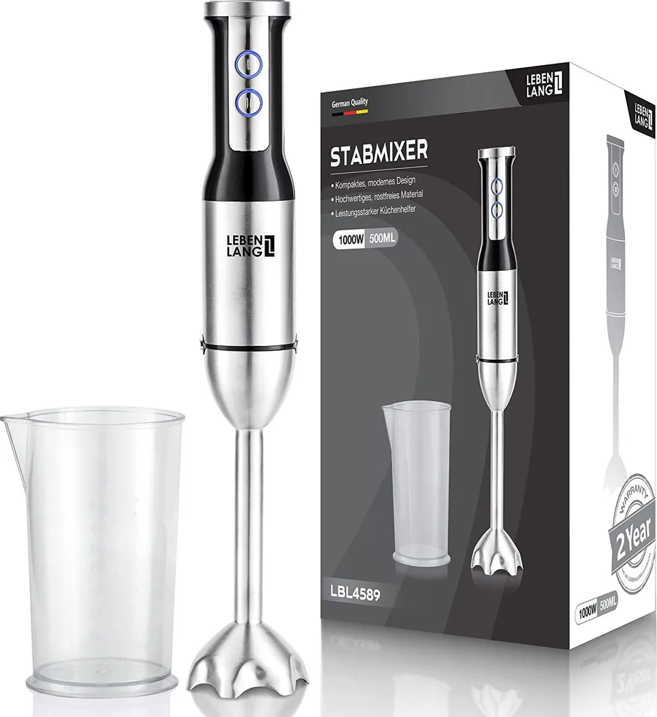 Baguette magique de cuisine LEBENLANG en inox avec mixeur 1000W