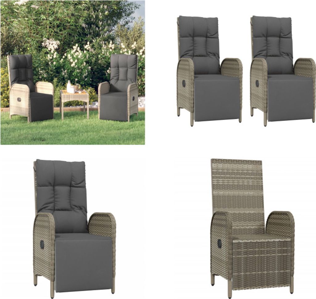 vidaXL Garten Relaxsessel mit Kissen 2 Stk. Poly Rattan Grau - Outdoor Relaxsessel - Garten Relaxsessel - Gartenstuhl - Gartensessel