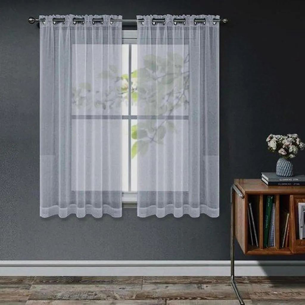 Rideaux transparents gris courts lot de 2 anti-regards et lumineux