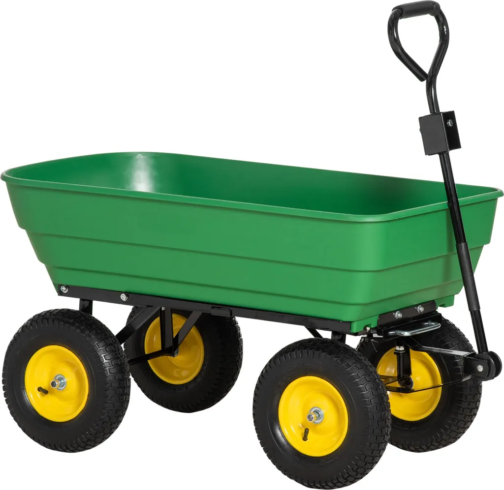 Outsunny Chariot de Jardin Benne Basculante 75° 125L Charge 200kg Jaune