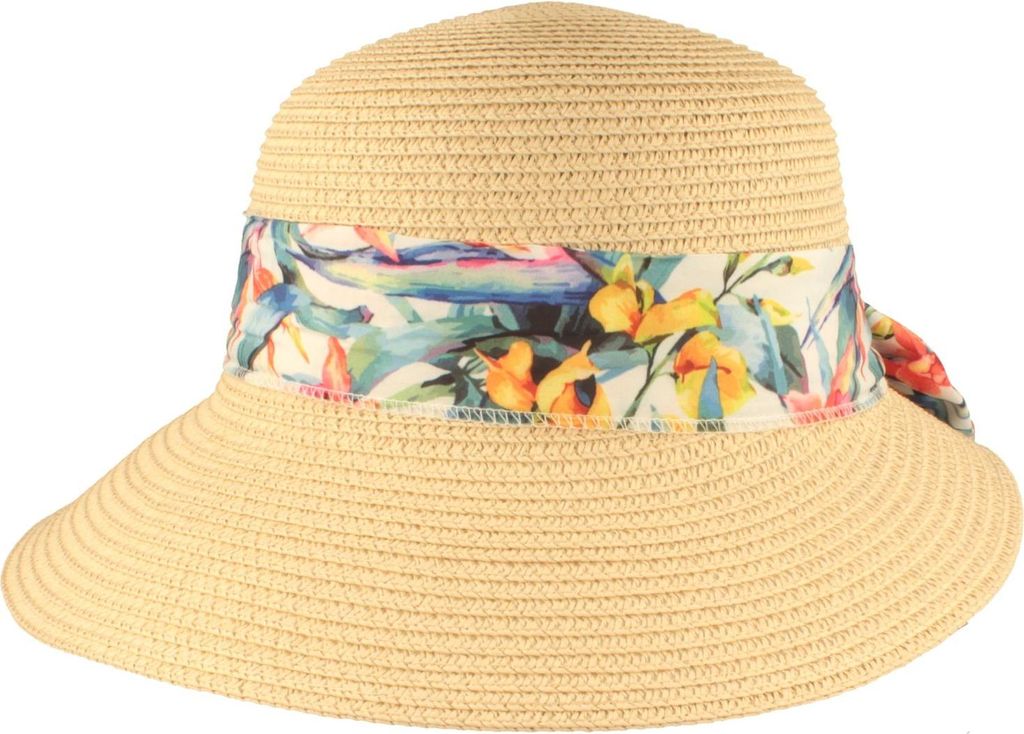 Strand Paper-Schute mit buntem Zierband von Hut-Breiter, beige, Gr. Einheitsgröße