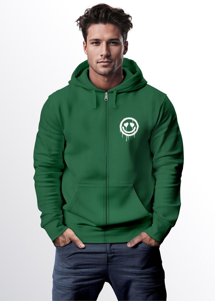 Sweatjacke Herren Print Smile Drip Face Aufdruck Zip-Hoodie mit Kapuze Männer Fashion Streetstyle Neverless bottle-green M
