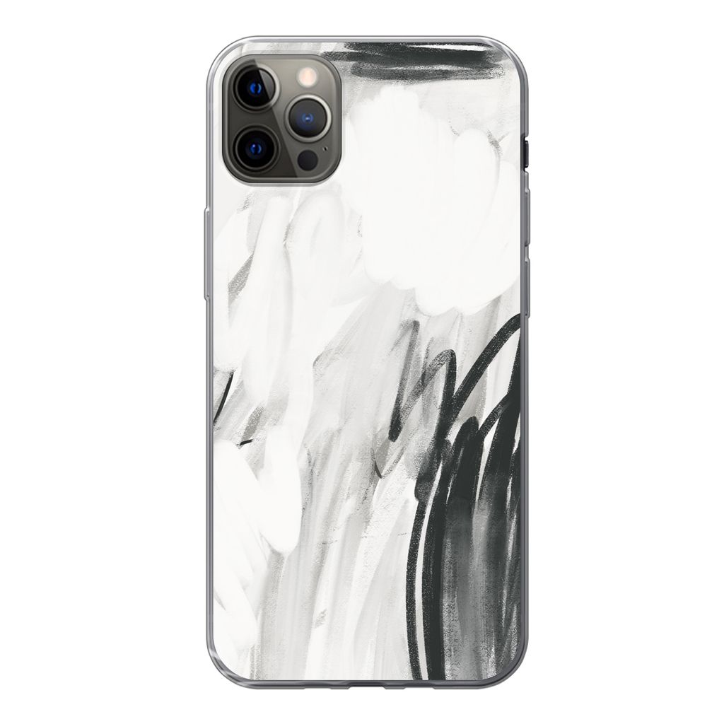 MuchoWow Handyhülle Schutzhülle Hülle für iPhone 13 Pro Max Kunst - Schwarz - Weiß - Abstrakt Silikon Softcase Handy Hülle - Mobiltelefon