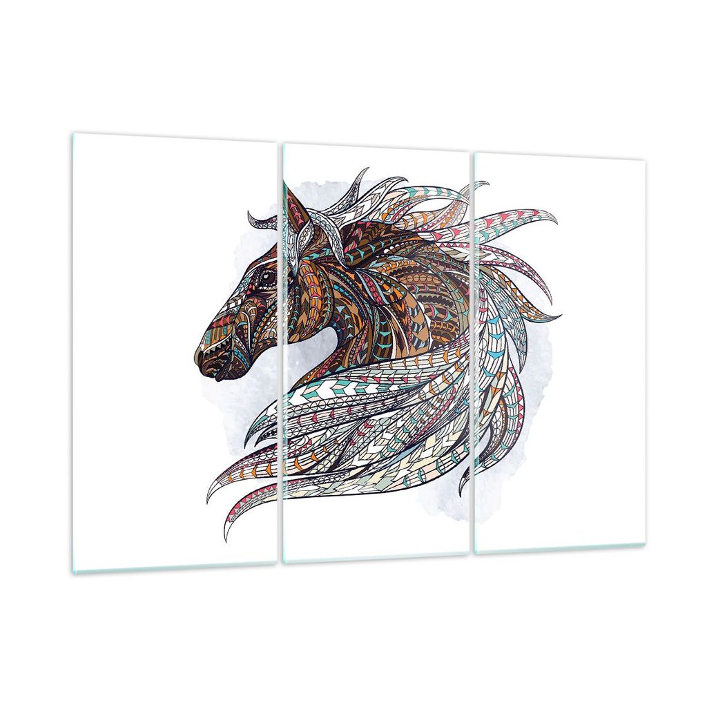 Bilder auf glas - Pferd Eleganz Grafik Kopf - 105x70cm - Glasbilder - Wandbilder - Kunstdruck - zum Aufhängen bereit - Wanddekoration aus Glas - G...