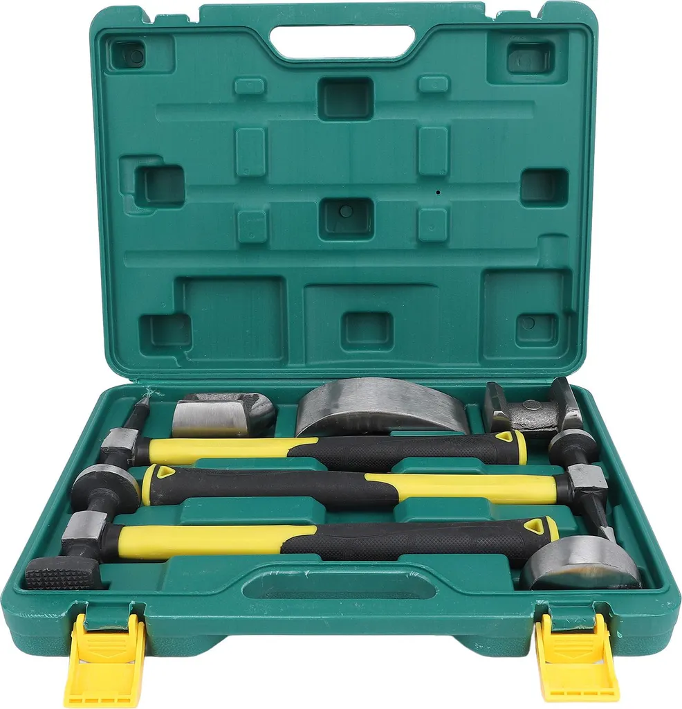 Kit réparation carrosserie 7 pièces en acier carbone avec marteaux et tas