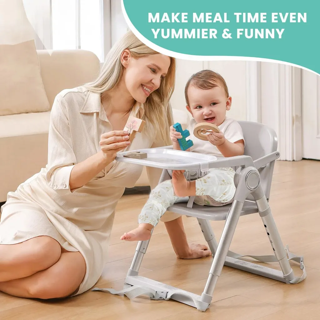 Chaise haute repas bébé grise multi-usage, idéale pour petits espaces - 7