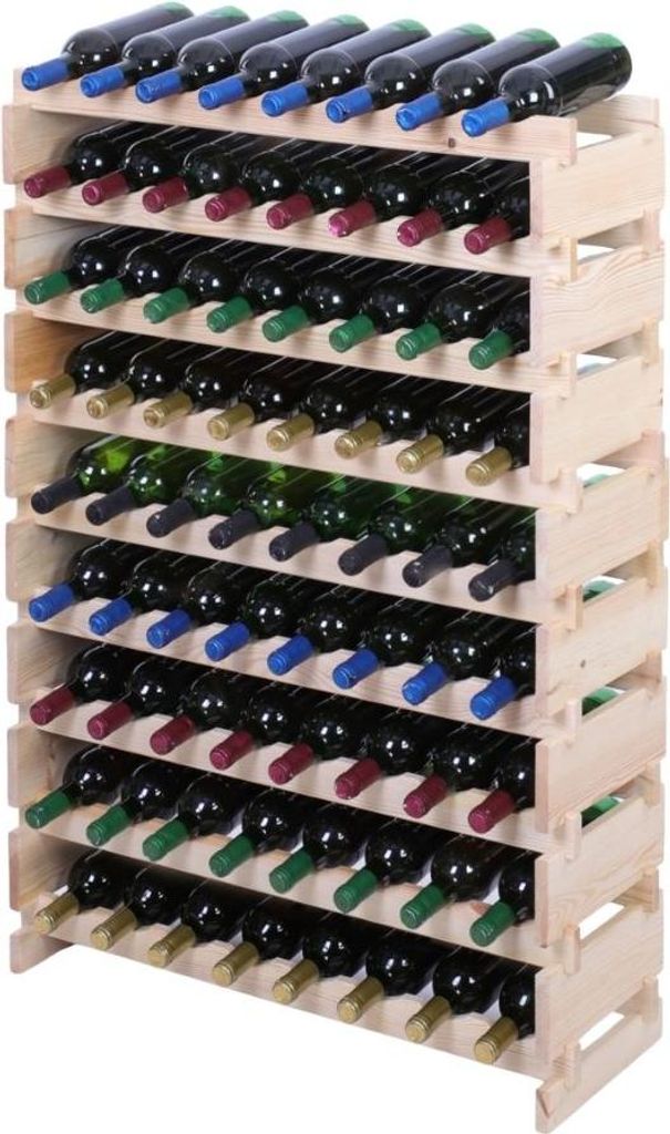 Weinregal VINOTECA FLEX PRO | HxBxT 121x84x28cm | 72 Flaschen auf 9 Ebenen | Massives Kiefernholz | Natur unbehandelt