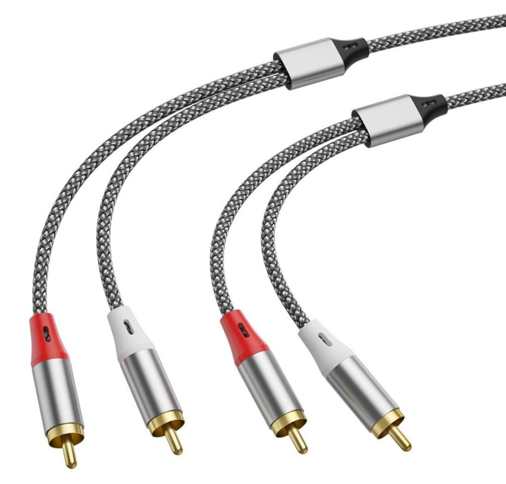 INF 2RCA auf 2RCA Zweipaar-Stereo-Audiokabel mit geflochtener Ummantelung – Legierungsstecker, hocheffizienter Ausgang 5 m