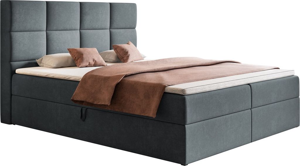 Boxspringbett 160x200 cm Solo - Bett mit Zwei Bettkästen - Matratze & Topper inklusive - Samtstoff (Dunkelgrau - Jasmine 96)