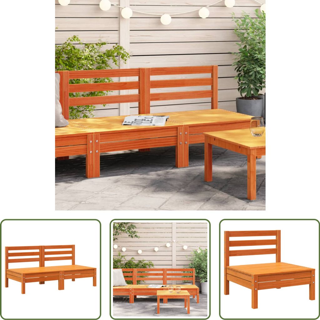 The Living Store Gartensofas ohne Armlehnen 2 Stk. Wachsbraun Massivholz Kiefer