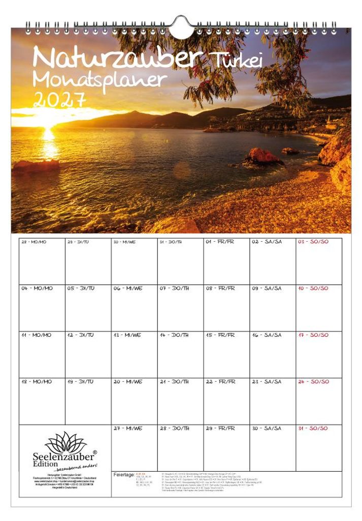 Naturzauber Türkei Planer DIN A3 Kalender für 2027 Landschaft Natur Reise Strand Urlaub - Geschenkset Inhalt: 1x Kalender, 1x Weihnchtsanhänger ...