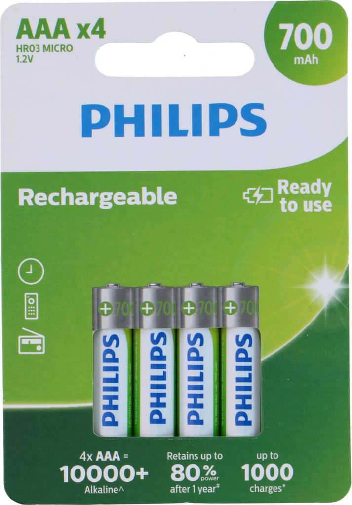 Philips AAABatterien - 4 Stück - HR03 Wiederaufladbare Produktbild 