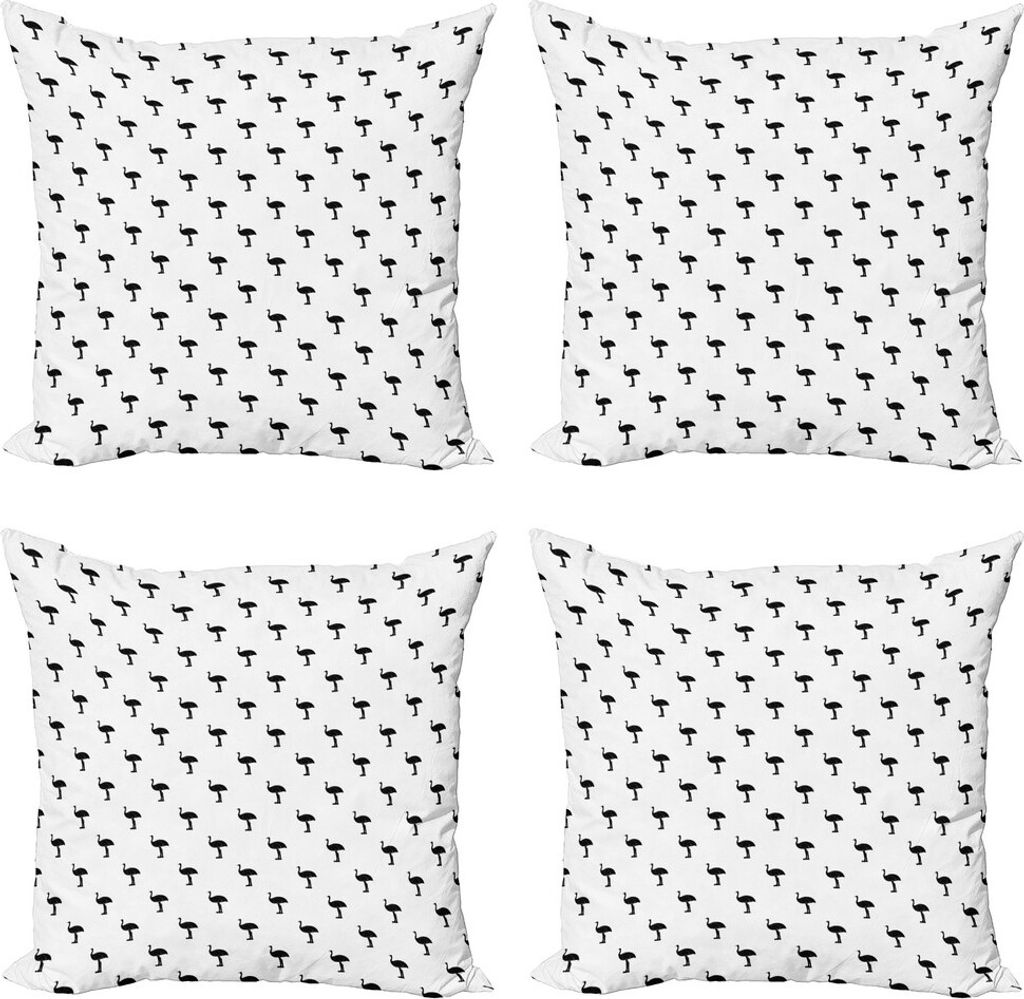 ABAKUHAUS Strauß Kissenbezug Set (4 Stück), Wilde Baby-Wüste Kreaturen, Moderner Doppelseitiger Digitaldruck, 45 cm x 45 cm, Weiß und Schwarz