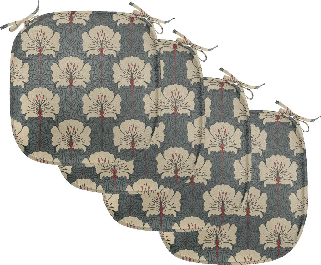ABAKUHAUS Lot de 4 Coussins de Chaise Fleurs de Pavot 40x40 cm Gris Tan