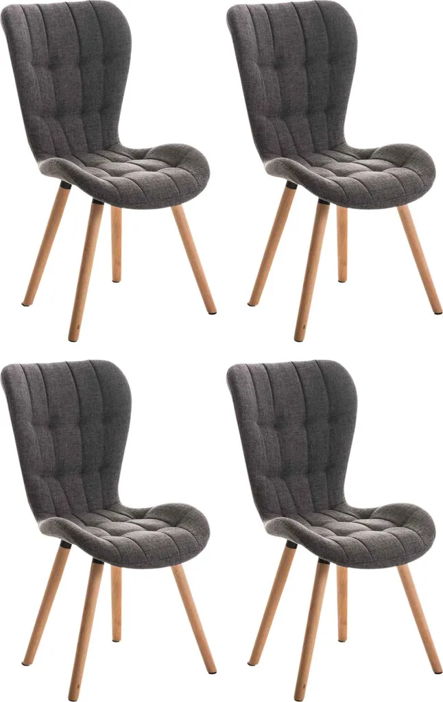 Chaises de salle à manger Elda robustes en bois et tissu natura gris clair