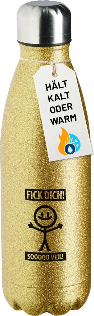 Huuraa Trinkflasche F*ck dick so viel Strichmännchen 500ml Gold Edelstahl Wasserflasche Trinkflasche Geschenkidee