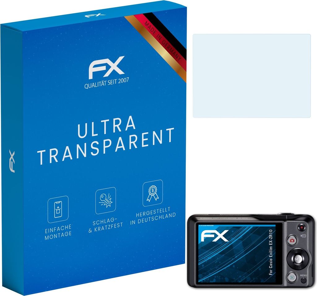 atFoliX FX-Clear 3x Schutzfolie kompatibel mit Casio Exilim EX-ZR10 Displayschutzfolie
