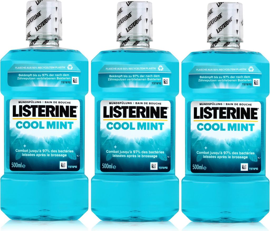 Listerine Mundspülung Cool Mint 500ml - Intensiver Minzgeschmack (3er Pack)
