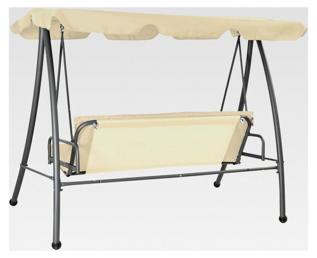 Garten-Schaukelbank in Sandweiß mit Sonnendach, 2 Sitze, 192x118 cm, für Balkon und Terrasse