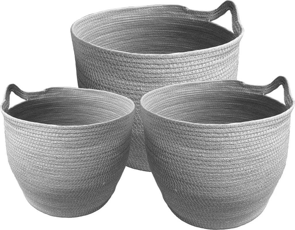 Set de 3 Paniers Tressés Gris Tutumi Design Naturel et Robuste pour Maison