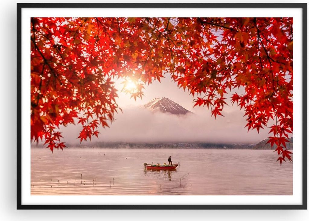 Gerahmtes Poster - Schwarzer Rahmen - Vulkan See - 100x70 cm - Wand Bild - Wanddeko - Wandbilder - Kunstposter - Wandposter - Bilderrahmen - Bilder...