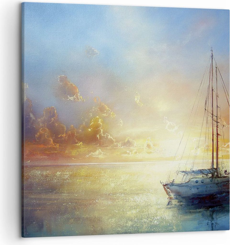 Bild auf Leinwand - Leinwandbild - Einteilig - Segelboot Westen die Sonne - 50x50cm - Wand Bild - Wanddeko - Wandbilder - Leinwanddruck - Bilder - ...