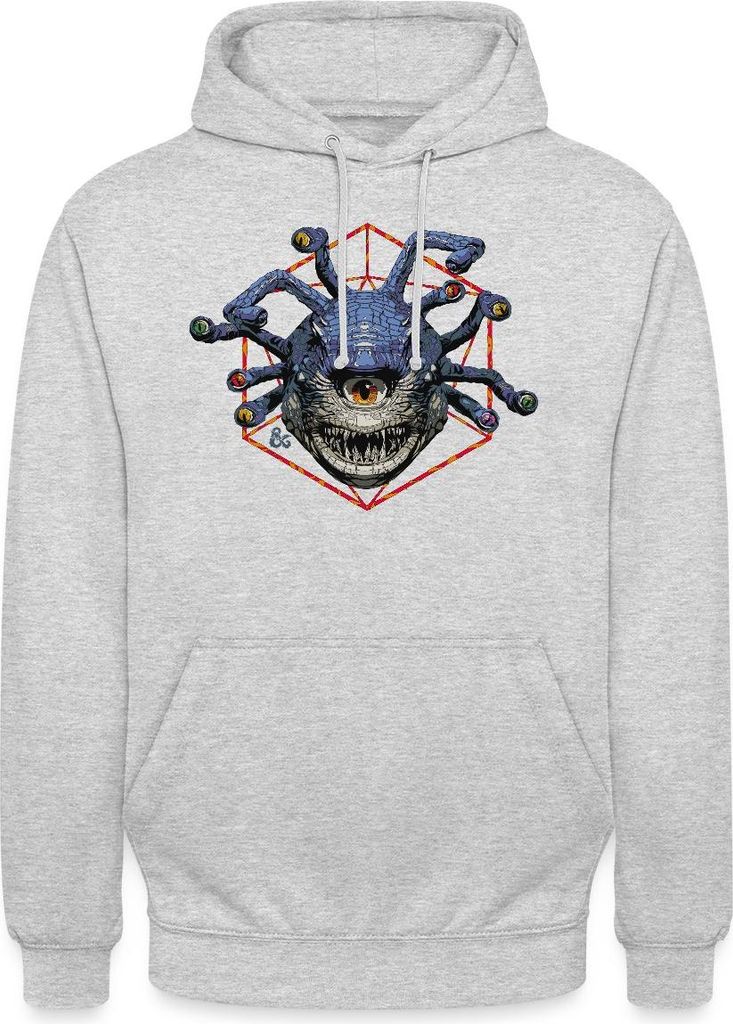Spreadshirt Dungeons & Dragons DND Beholder Uni Hoodie, 4XL, Hellgrau meliert