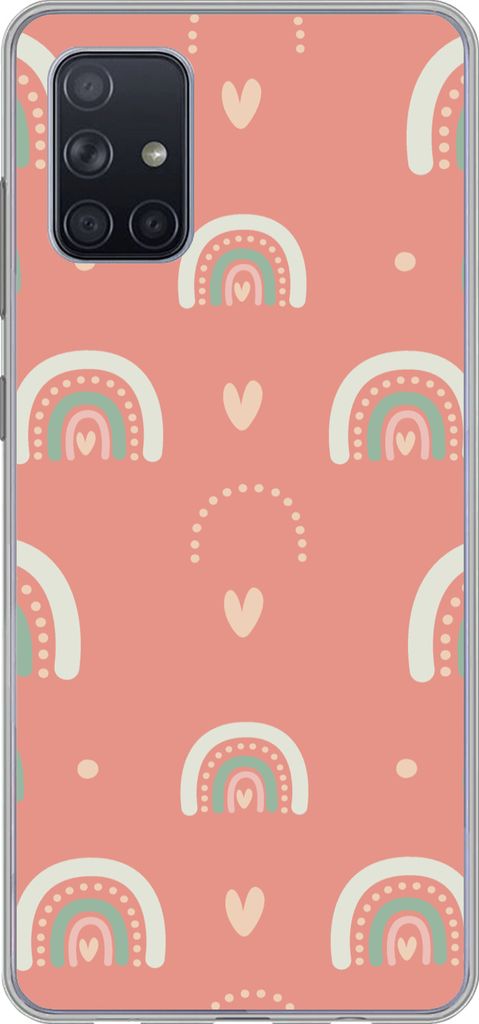 MuchoWow Handyhülle Schutzhülle Hülle für Telefoonhoesje Samsung Galaxy A51 Mädchen - Regenbogen - Herzen - Muster - Mädchen - Rosa - Kinde...