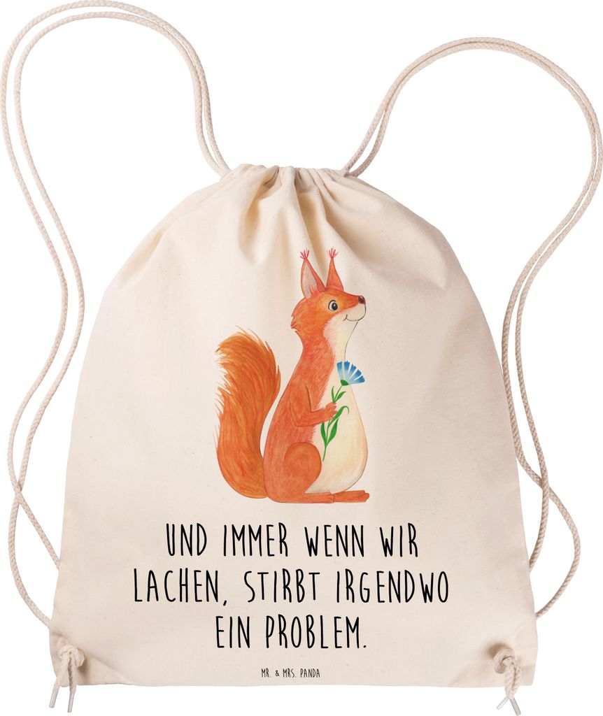 Mr. & Mrs. Panda Stoffbeutel Eichhörnchen Blume - Transparent - Geschenk, glücklich Spruch, Positiv, Kleiner Rucksack, kordelzugbeutel, Beutel, M...