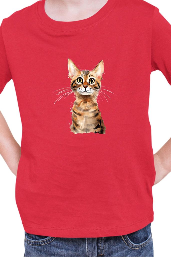 Kinder T-Shirt Funny Cats Breeds Serengeti Cat, 7-8 Jahr - 128 / Rot
