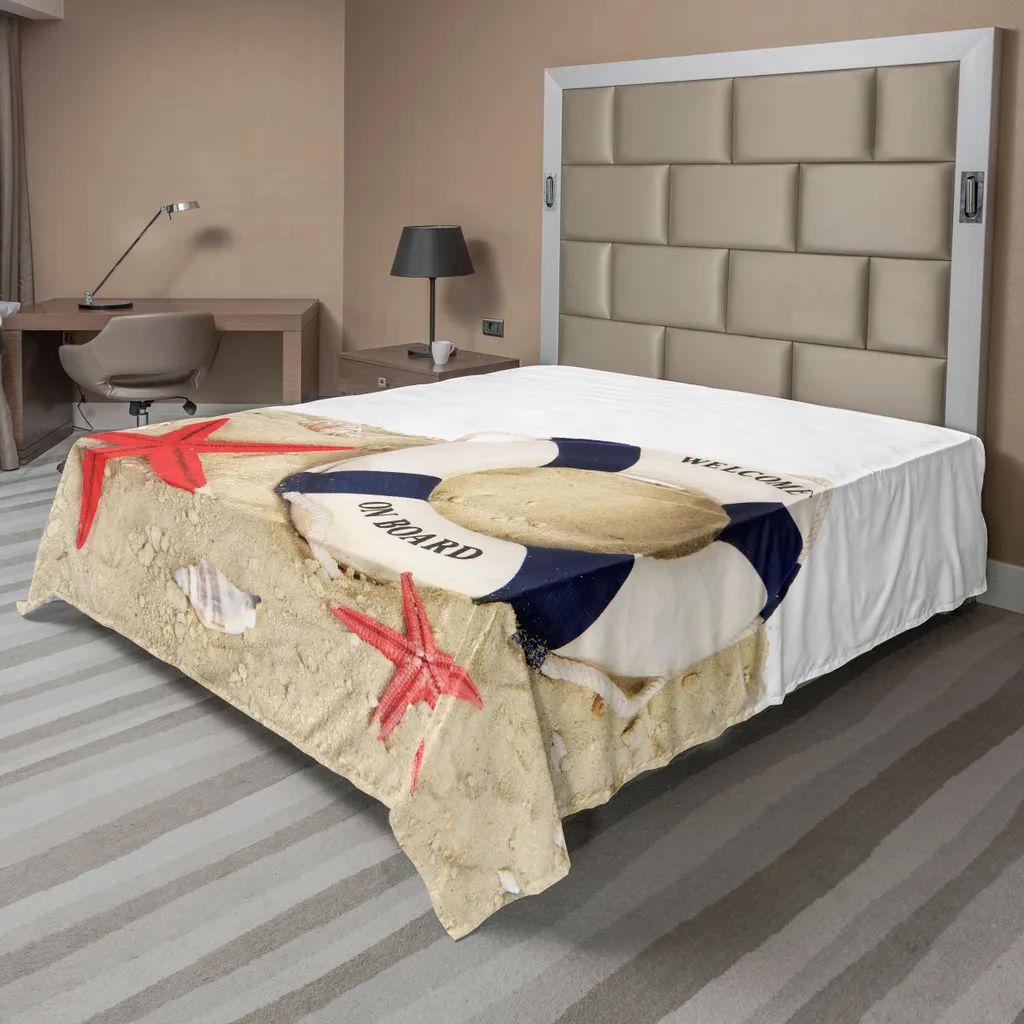 Grand drap plat ambiance bord de mer pour lit double 275x260 cm