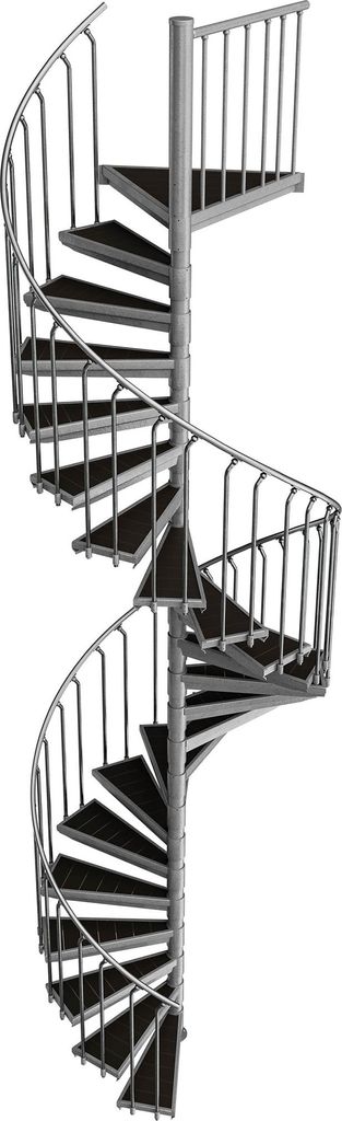Spindeltreppe Ø 160 cm | Höhen: 414-431 cm | 22 Stufen, ein Podest | WPC-Stufenbelag, Feuerverzinkt