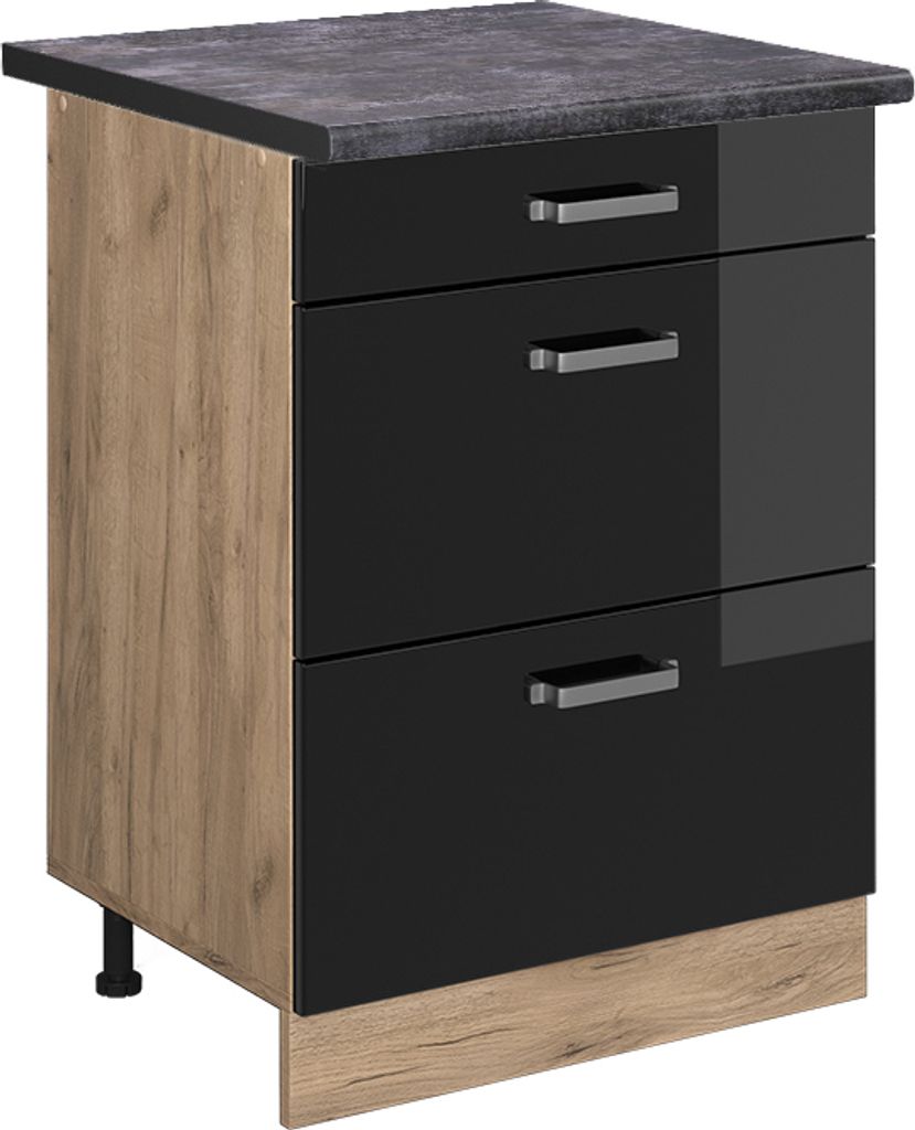 Küchenunterschrank Vicco R-Line Schwarz Hochglanz 60 cm mit Produktbild 