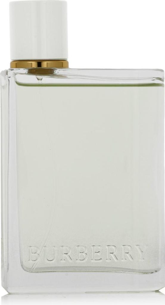 A product shot of a Burberry Her Eau de Toilette perfume bottle.