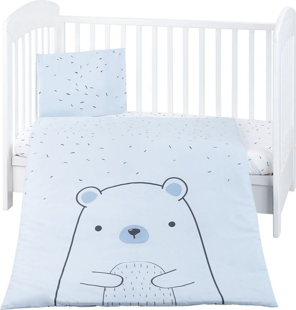 Kikkaboo Kinderbettwäsche Bär 3-teilig Decke 135 x 95 cm Kissen 45 x 35 cm Laken blau