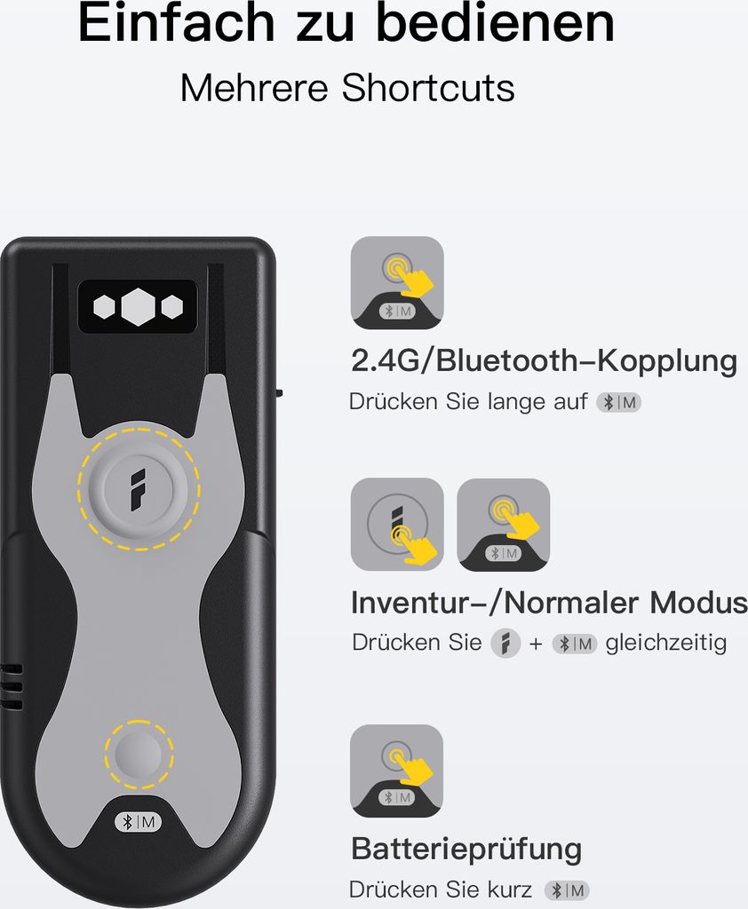 Inateck 1D CCD Bluetooth Scanner mit 2.4Ghz USB Adapter, Produktbild 5