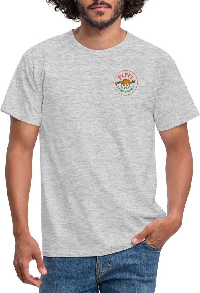 Spreadshirt Pippi Langstrumpf Rundes Logo Männer T-Shirt, S, Grau meliert