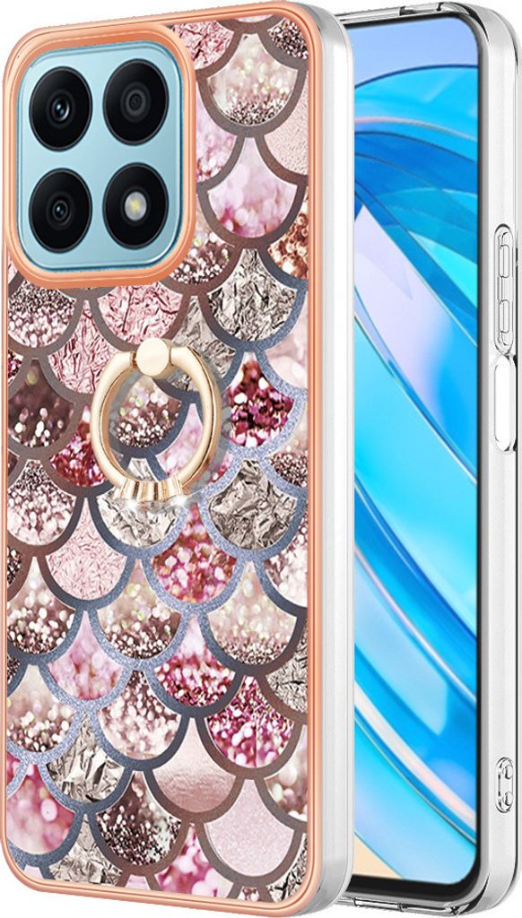 Hülle für Honor X8a Muster TPU Silikon Stoßdämpfer Bumper Schutzhülle mit Ring Ständer Kaffee