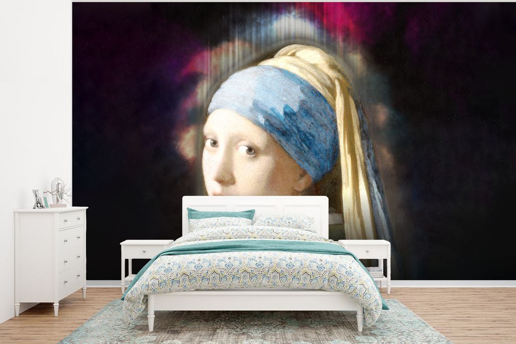 MuchoWow Fototapete für Wohnzimmer oder Schlafzimmer Wandtapete Vinyl Motivtapete Das Mädchen mit dem Perlenohrring - Vermeer - Nebel - 350x260...