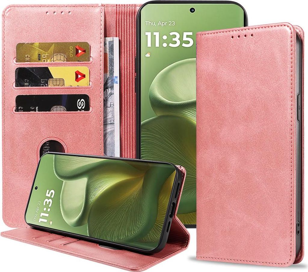 Geeignet für Motorola Edge 60 Handytasche Kunstleder mit Magnetverschluss und Kartenhalter Bookcase mit Klappe - Wallet Case mit Kartenfach - Pink...