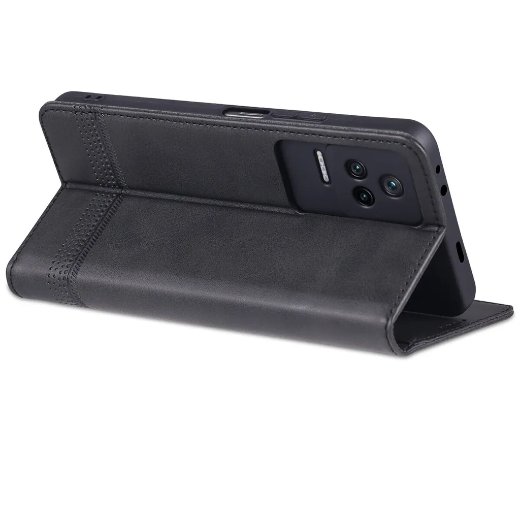 Custodia Portafoglio In Pelle Per Xiaomi Redmi K40 – Flip Cover Con Slot Carte E Cavalletto – Antiurto TPU Interno, Nero