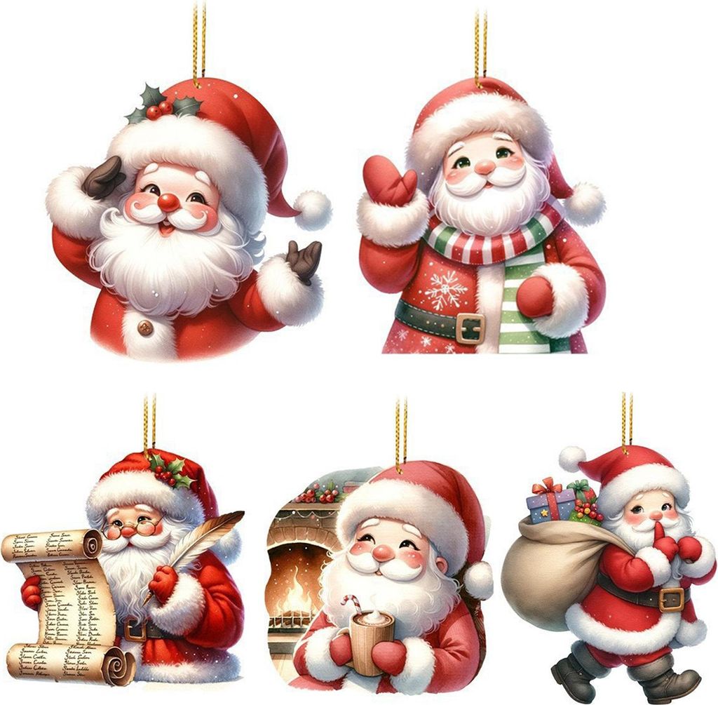 5 Stück Weihnachtsmann-Ornamente, 2D-Acryl-Cartoon-Weihnachtsmann-Anhänger, Weihnachtsbaum-Hängedekoration für Auto, Baum, Tür, Wand, Zuhause,...