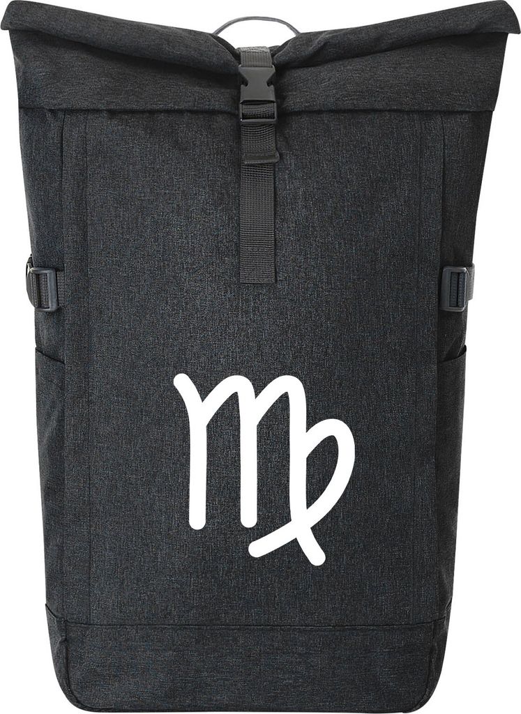 Huuraa Kurierrucksack Jungfrau Sternzeichen Zeichen 30-44 Liter Black Melange Fairtrade Rolltop Rucksack Geschenkidee