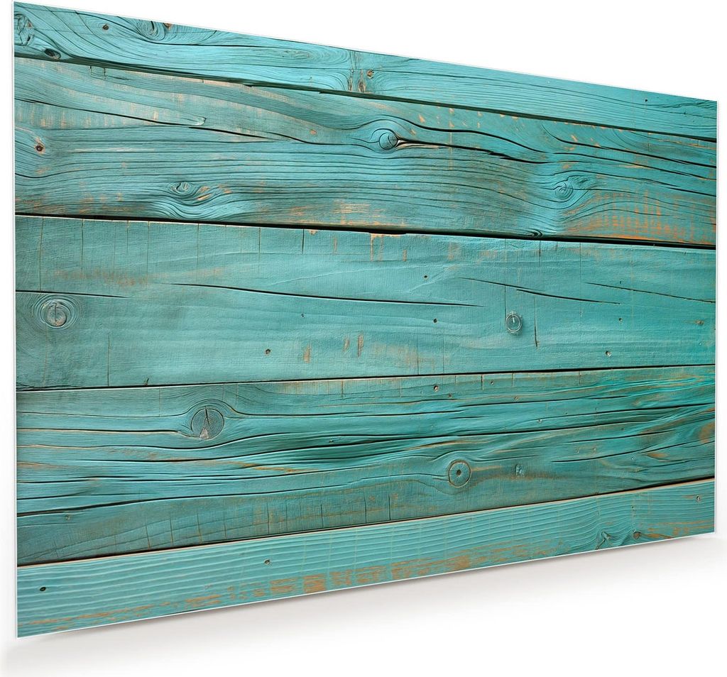 Glasbild 75x50cm in XXL für Wohnzimmer, Schlafzimmer Motiv Holzplanken Türkis